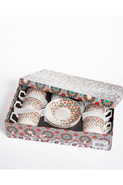 Set 6 cești cafea Andalusia – porțelan cu mozaic oriental, 12 piese cu farfurioare