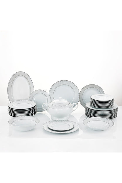Serviciu de Masă 12 Persoane Starlight Silver din Porțelan , 40 piese, Design și Bordură Argintie