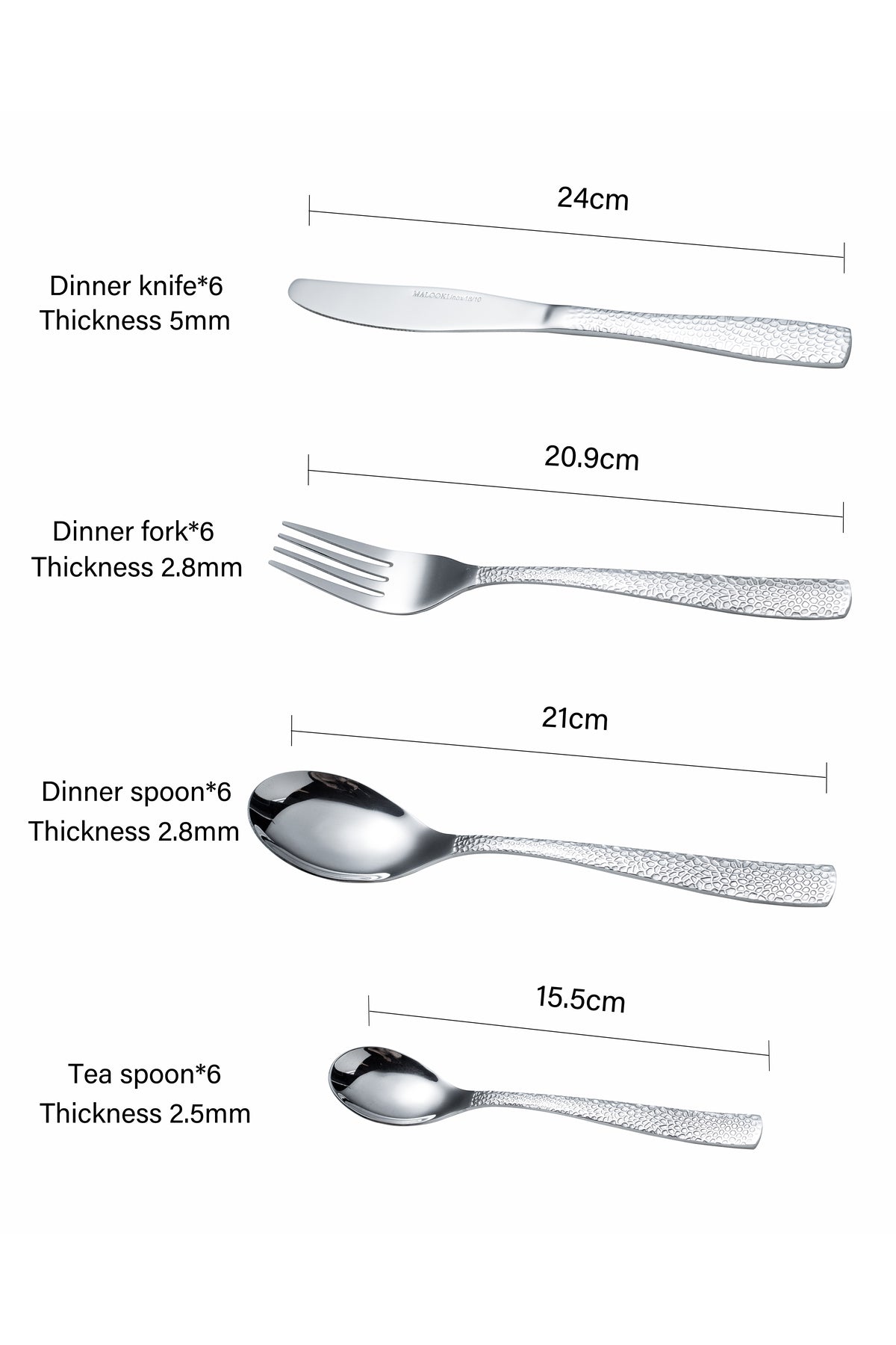Set Tacâmuri 24 Piese pentru 6 persoane, Inox premium - Finisaj Argintiu Texturat