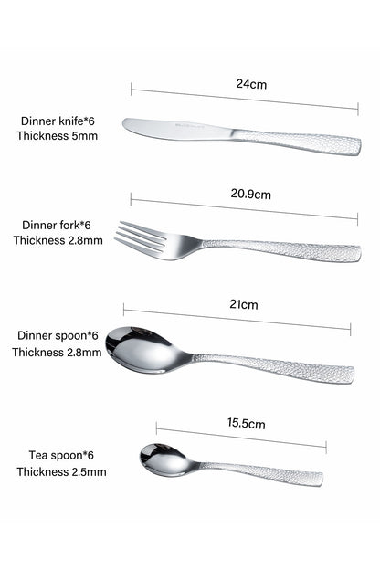 Set Tacâmuri 24 Piese pentru 6 persoane, Inox premium - Finisaj Argintiu Texturat