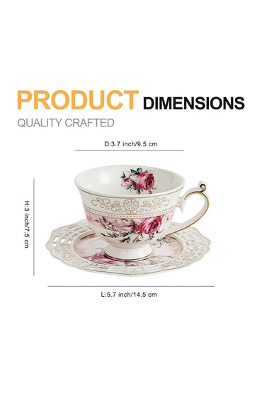 Set 2 cești cafea cu 2 farfurioare rotunde porțelan 200 ml – model floral elegant