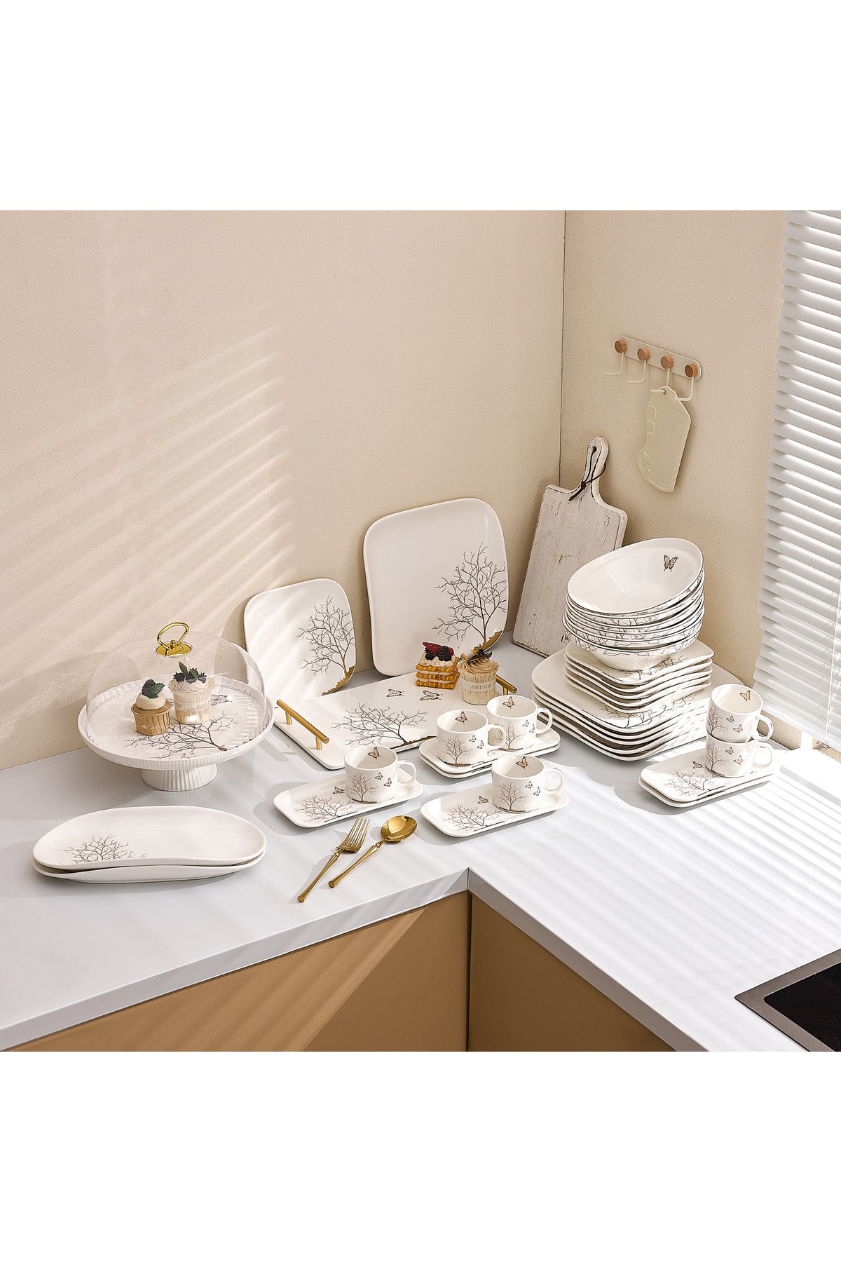 Set Serviciu Masă 20 Piese Pătrat, Portelan Premium, 6 Persoane - Lifetree Collection