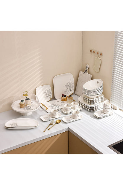 Set Serviciu Masă 20 Piese Pătrat, Portelan Premium, 6 Persoane - Lifetree Collection