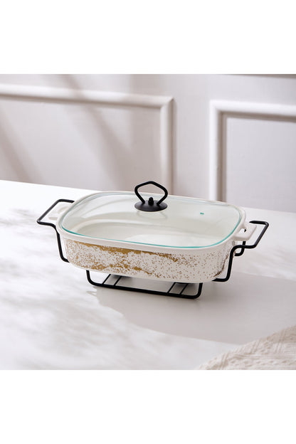 Vas de cuptor din porțelan cu suport încălzitor și capac sticlă, 32 cm - Sprinkles Collection