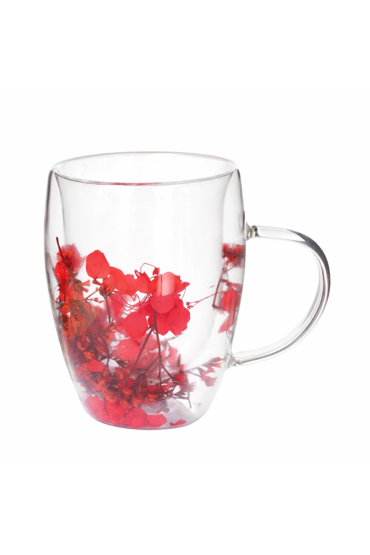 Cană din Sticlă cu Pereți Dubli "Red" cu Flori Uscate Roșii Naturale – 350 ml