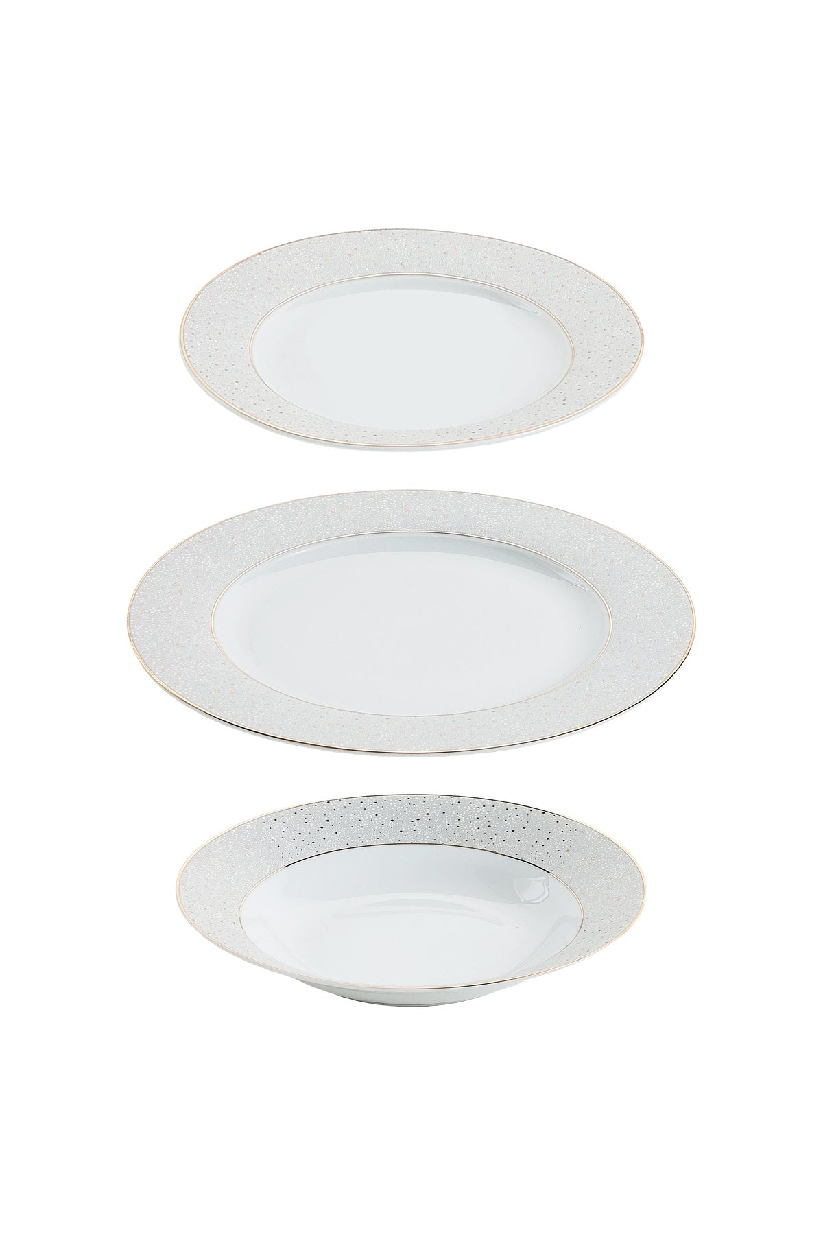Serviciu de Masă 6 persoane Golden Stardust din Porțelan , 18 Piese, Design Modern cu Bordură Aurie