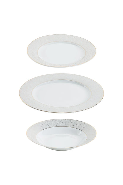 Serviciu de Masă 6 persoane Golden Stardust din Porțelan , 18 Piese, Design Modern cu Bordură Aurie