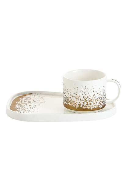 Set de 6 cești cu 6 farfurioare platou neuniform, porțelan, 220 ml - Snowing collection