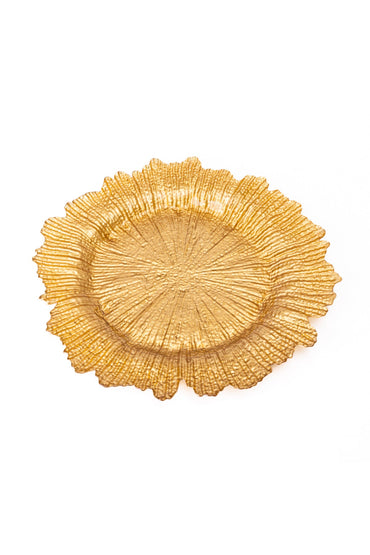 Farfurie Suport Sticlă Golden Petal – Model Texturat Auriu, 35cm