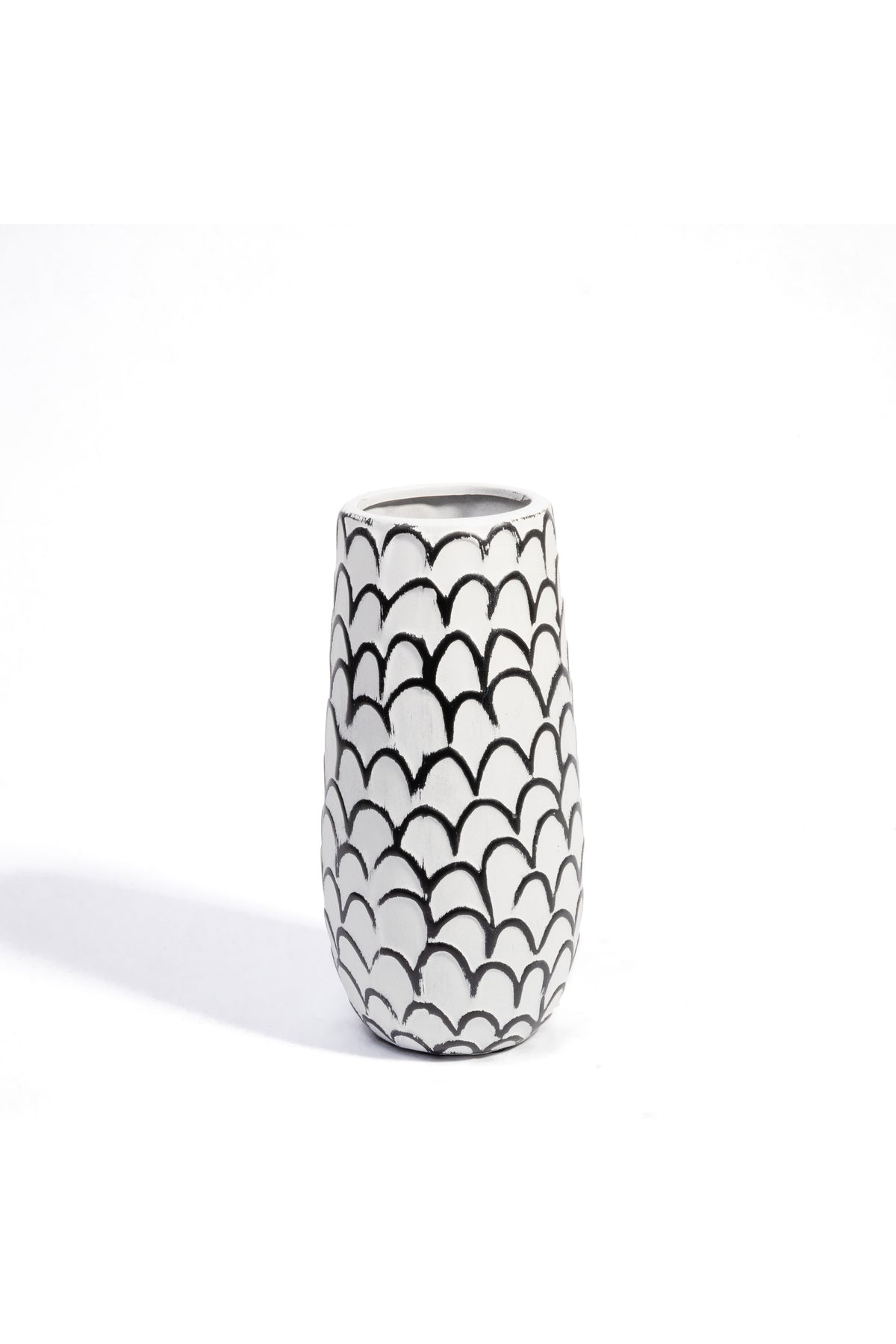 Vază Decorativă Ceramică "Scallop Art", Alb-Negru cu Model Solzi - 23 cm
