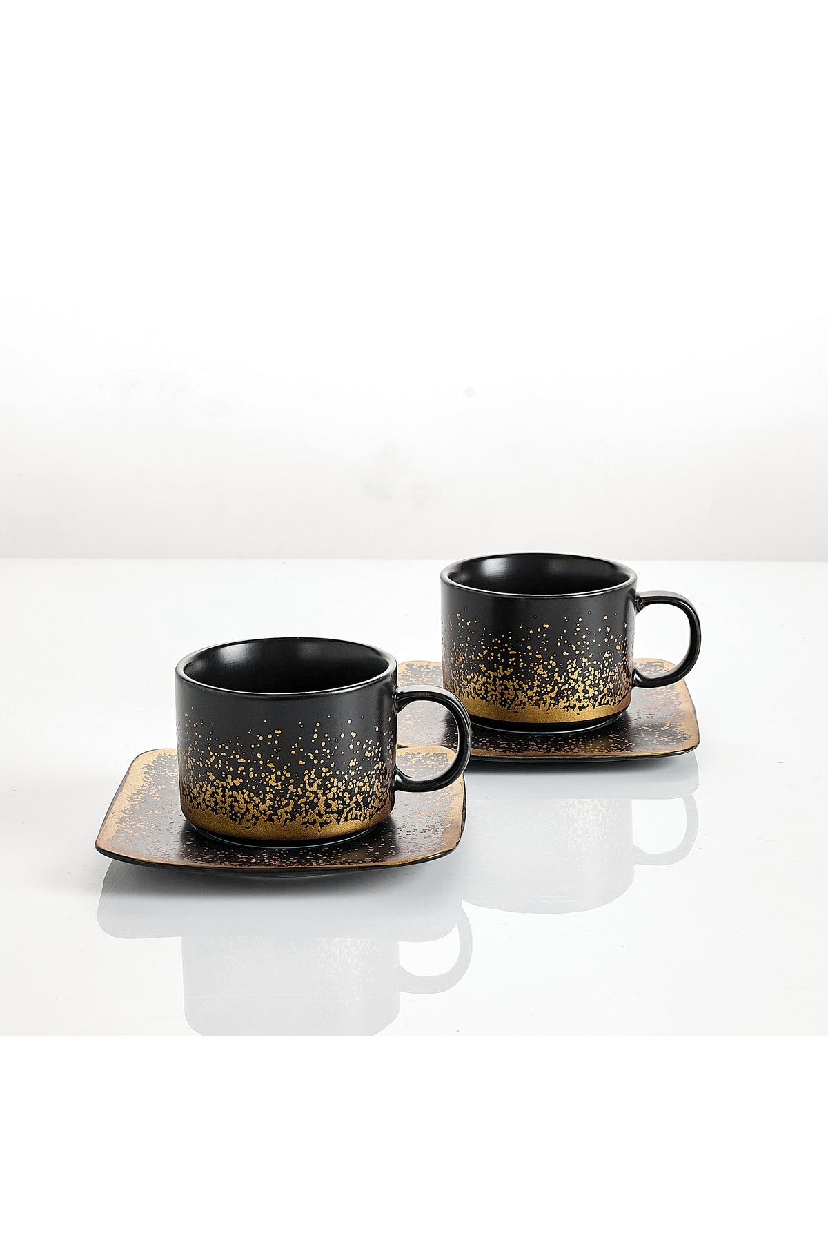 Set de 2 cești cu 2 farfurioare, 180 ml - Negru - Snowing Collection