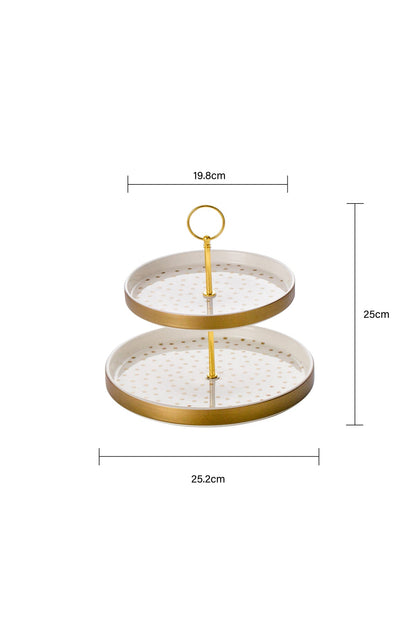 Suport Prăjituri Etajat din Porțelan, 2 Niveluri, 25 cm - Dotted collection