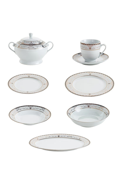 Serviciu de Masă 12 Persoane Onyx Royal Gold din Porțelan , 64 Piese, Design Baroc Negru cu Aur