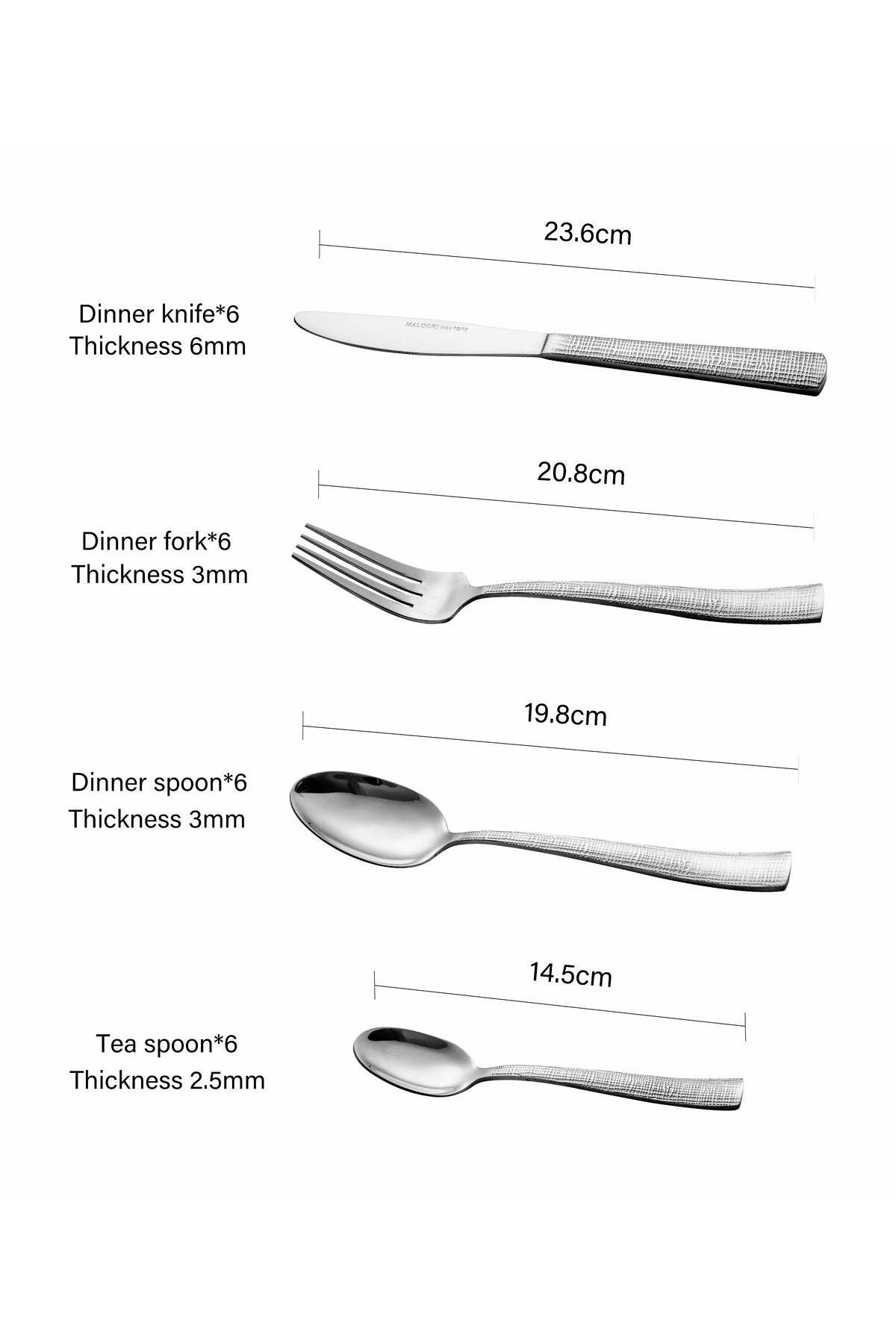 Set Tacâmuri 24 Piese pentru 6 persoane, Inox premium – Argintiu Texturat