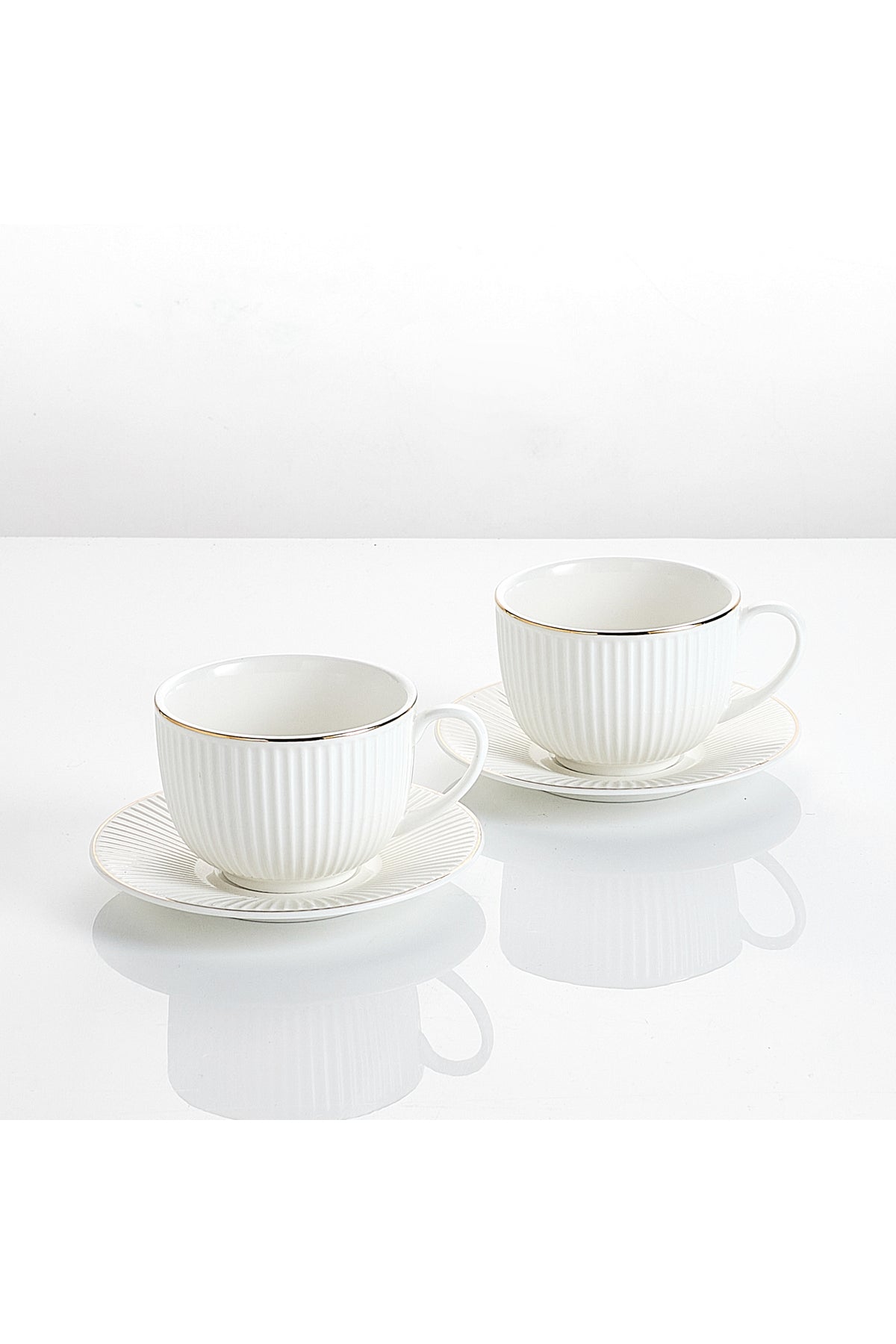 Set de 2 cești cu 2 farfurioare, porțelan, 190 ml - royal alb