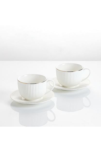Set de 2 cești cu 2 farfurioare, porțelan, 190 ml - royal alb