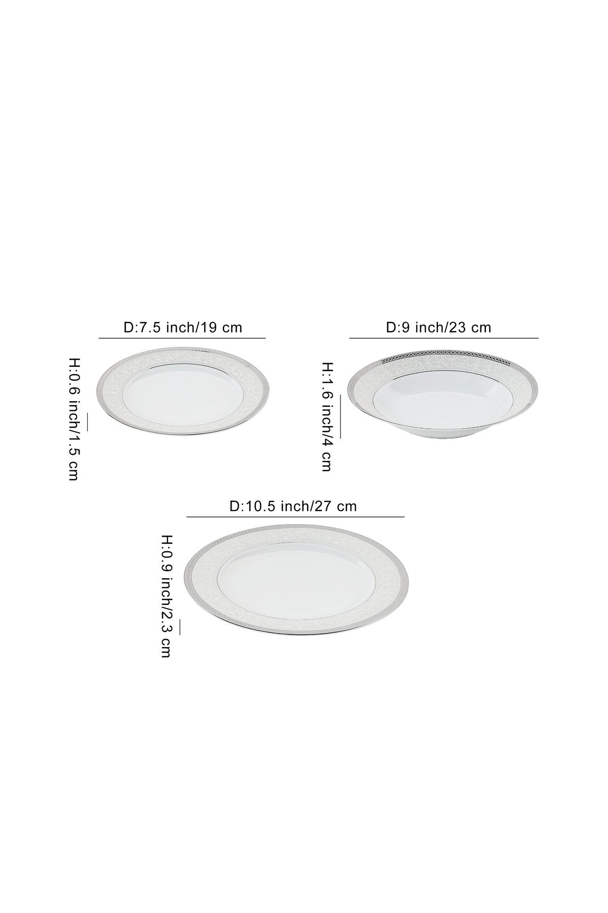 Serviciu de Masă 6 persoane Royal Medallion din Porțelan 18 Piese, Design Floral cu Bordură Argintie