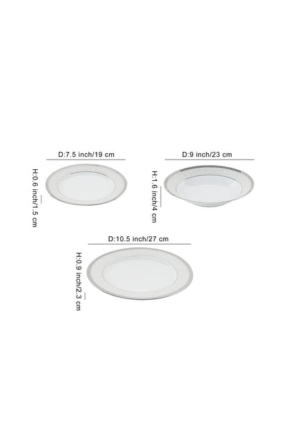 Serviciu de Masă 6 persoane Royal Medallion din Porțelan 18 Piese, Design Floral cu Bordură Argintie