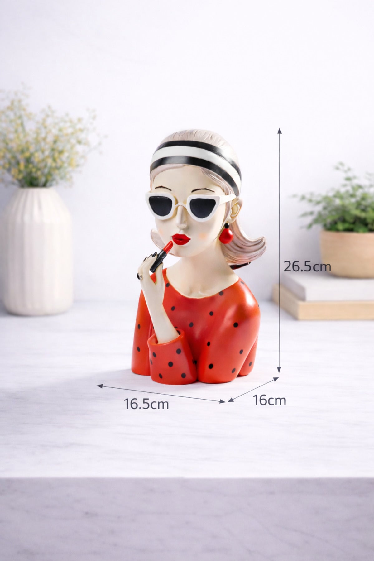 Statuetă decorativă femeie cu ochelari și ruj, 26.5 cm, decor modern pentru living