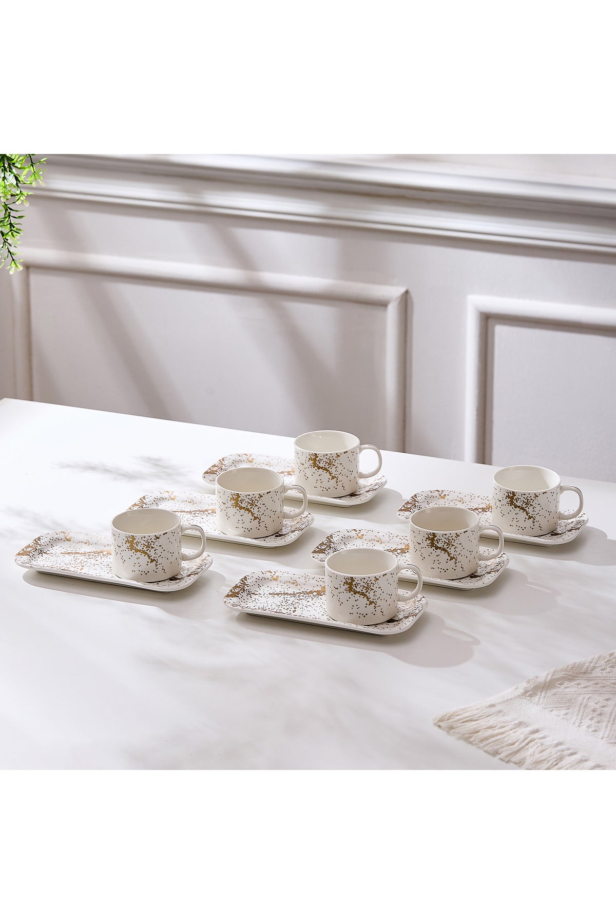 Set de 6 cești cu 6 farfurioare platou dreptunghiular, porțelan, 180 ml - Sprinkles collection