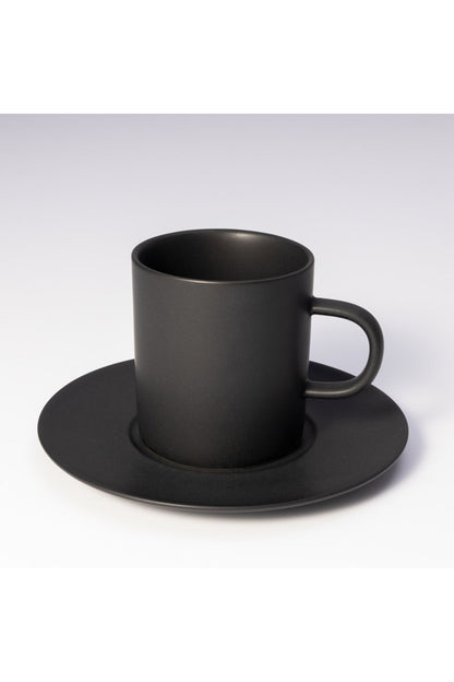 Set 6 Cești cafea cu Farfurioare din Porțelan, 200 ml – Negru Mat