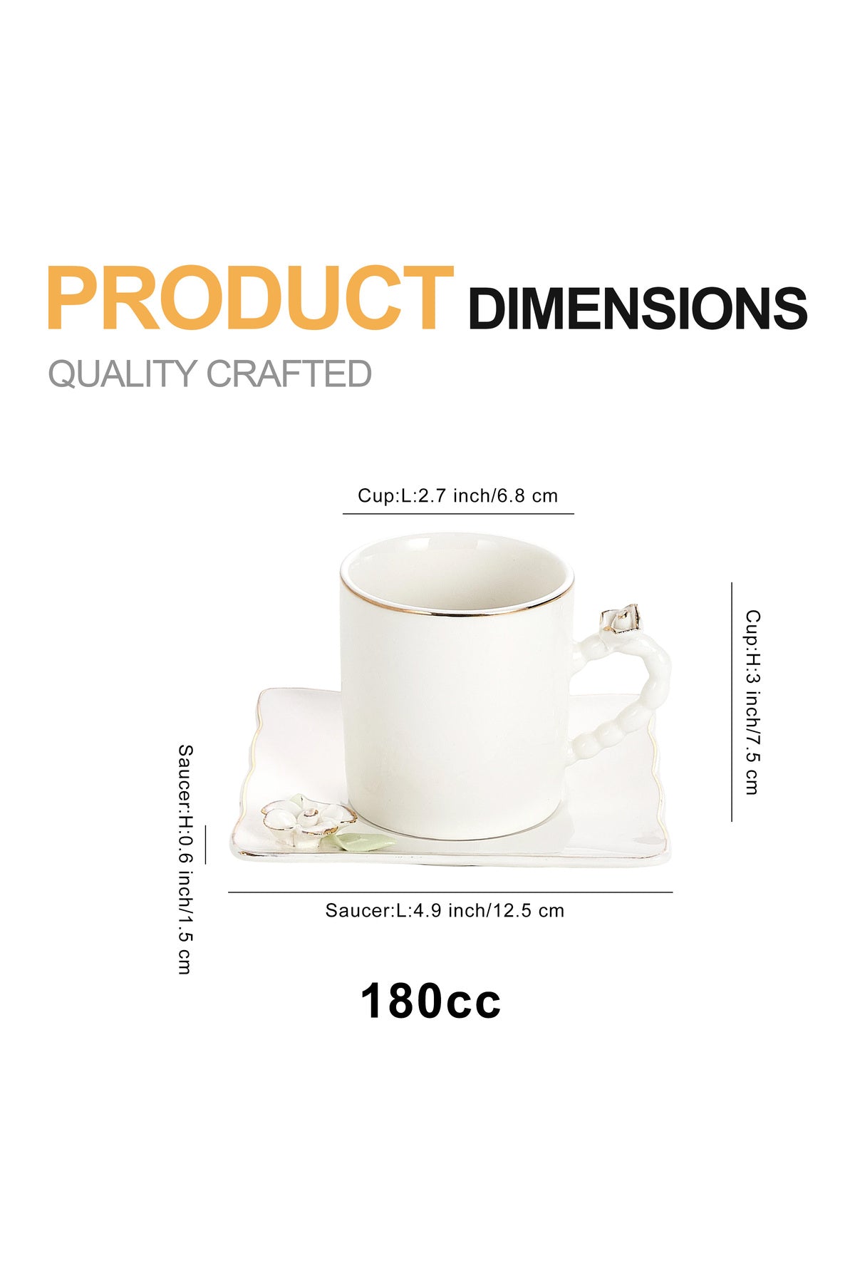 Set 6 Cești de Cafea din Porțelan cu Farfurioare, 180 ml - Detalii Florale