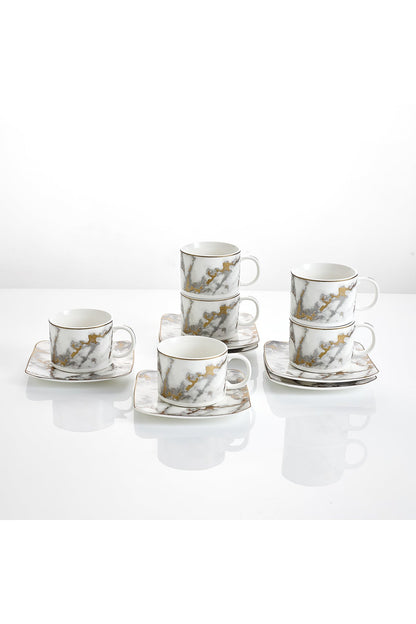 Set de 6 cești cu 6 farfurioare, 180 ml - Marmura