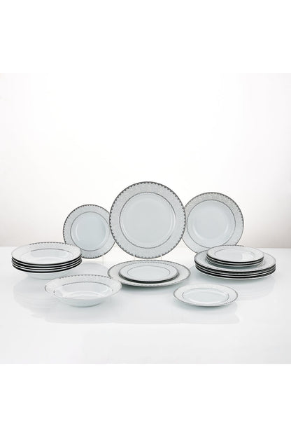 Serviciu de Masă 6 persoane Silver Lace Heritage din Porțelan , 18 Piese, Design Broderie Clasică