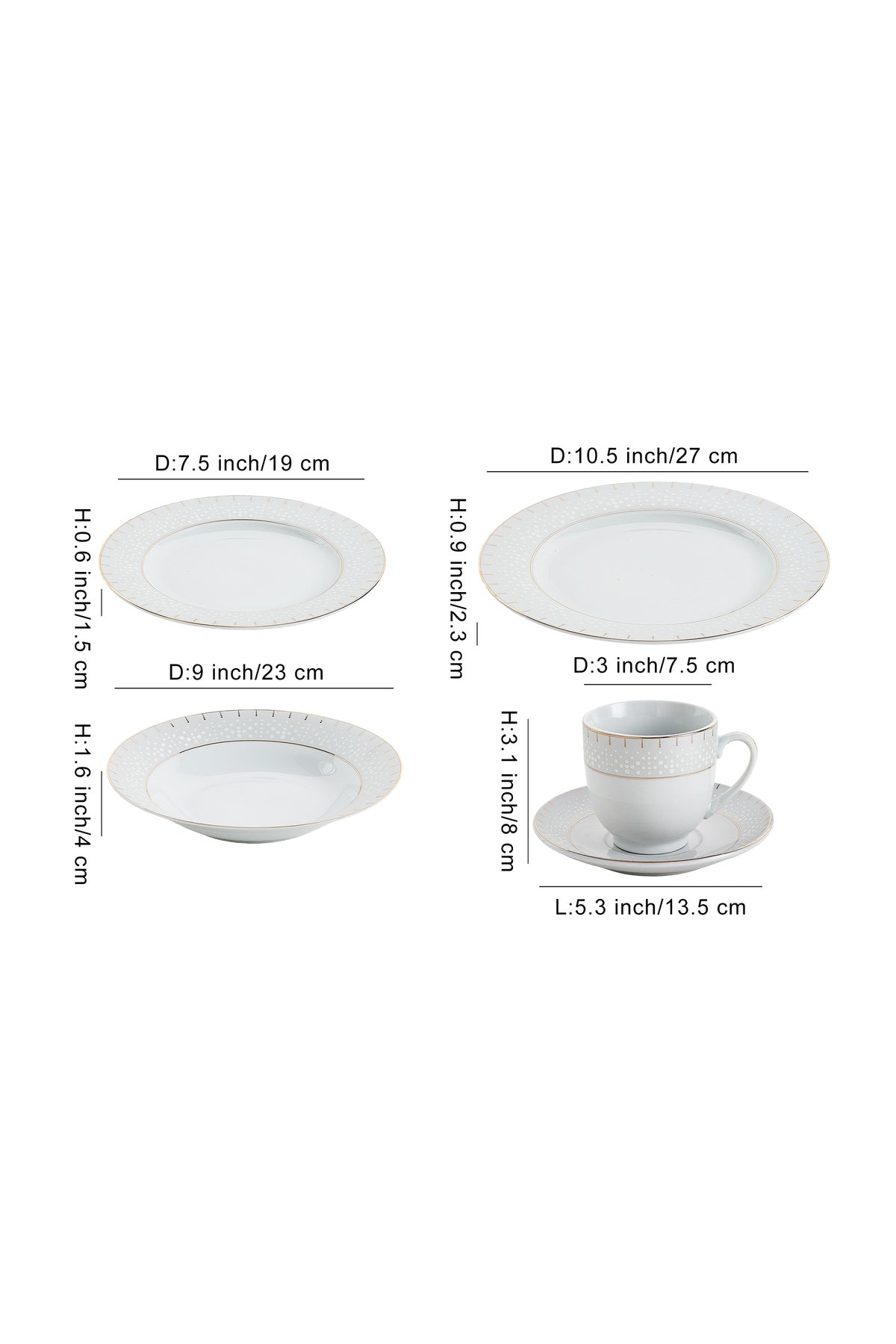 Serviciu de Masă 6 persoane Golden Aurora din Porțelan 30 piese, Design Geometric și Bordură Aurie