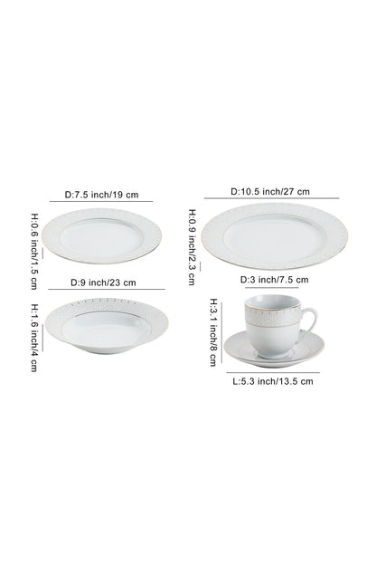 Serviciu de Masă 6 persoane Golden Aurora din Porțelan 30 piese, Design Geometric și Bordură Aurie