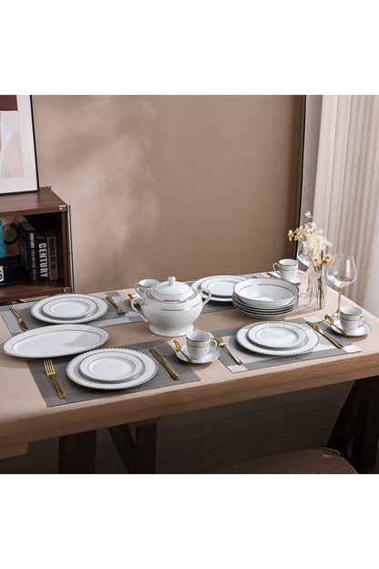 Serviciu de Masă 12 Persoane Golden Lace Heritage din Porțelan,64 Piese, Design Broderie Aurie