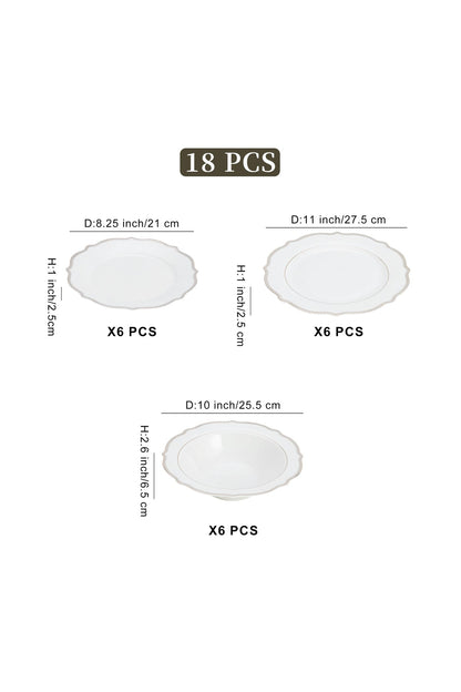 Set masă 18 piese porțelan Arabesque, alb cu bordură argintie, 6 persoane