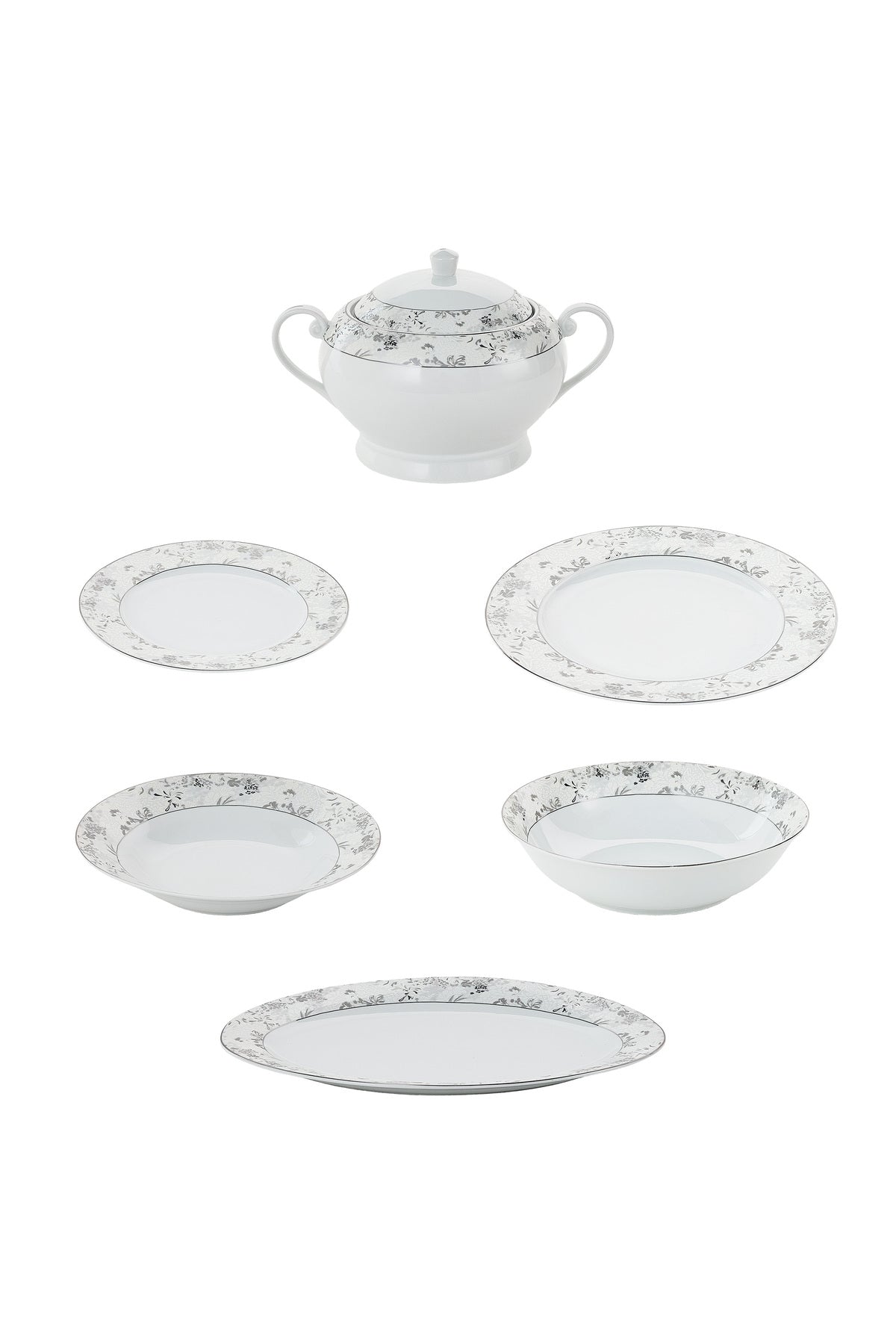 Serviciu de Masă12 Persoane Charcoal Blossom din Porțelan Premium, 40 piese, Design Floral Dens