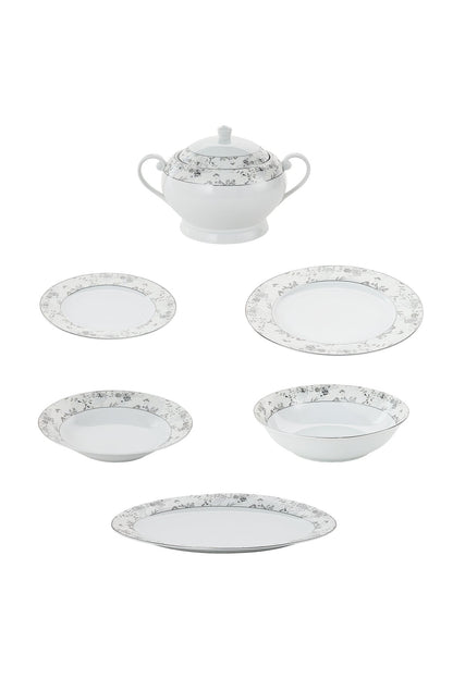 Serviciu de Masă12 Persoane Charcoal Blossom din Porțelan Premium, 40 piese, Design Floral Dens