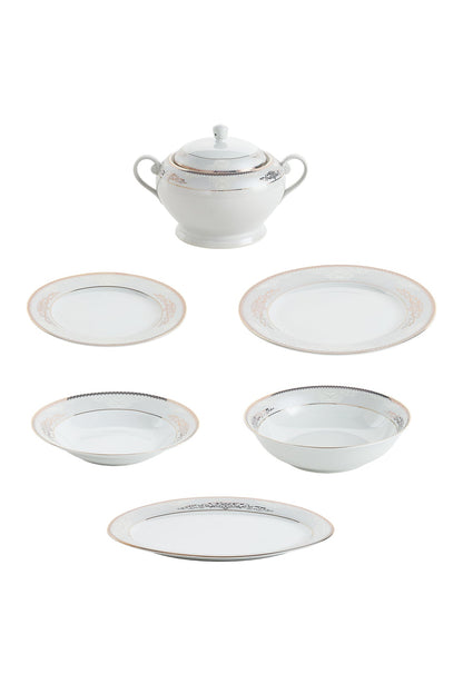 Serviciu de Masă 12 Persoane Silver & Gold Filigree din Porțelan 40 Piese, Design Baroc Bicolor