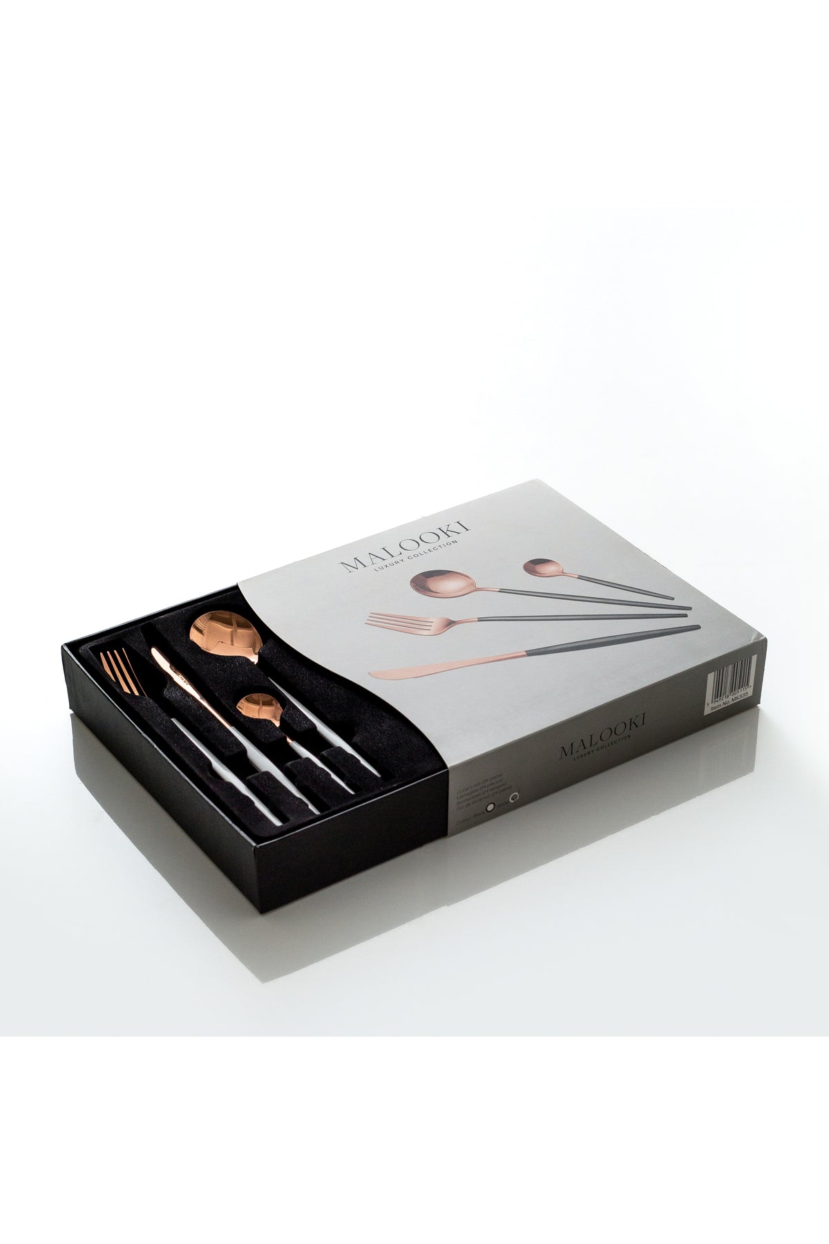 Set tacâmuri 24 piese inox 18/10, rose gold cu mâner alb, 6 persoane