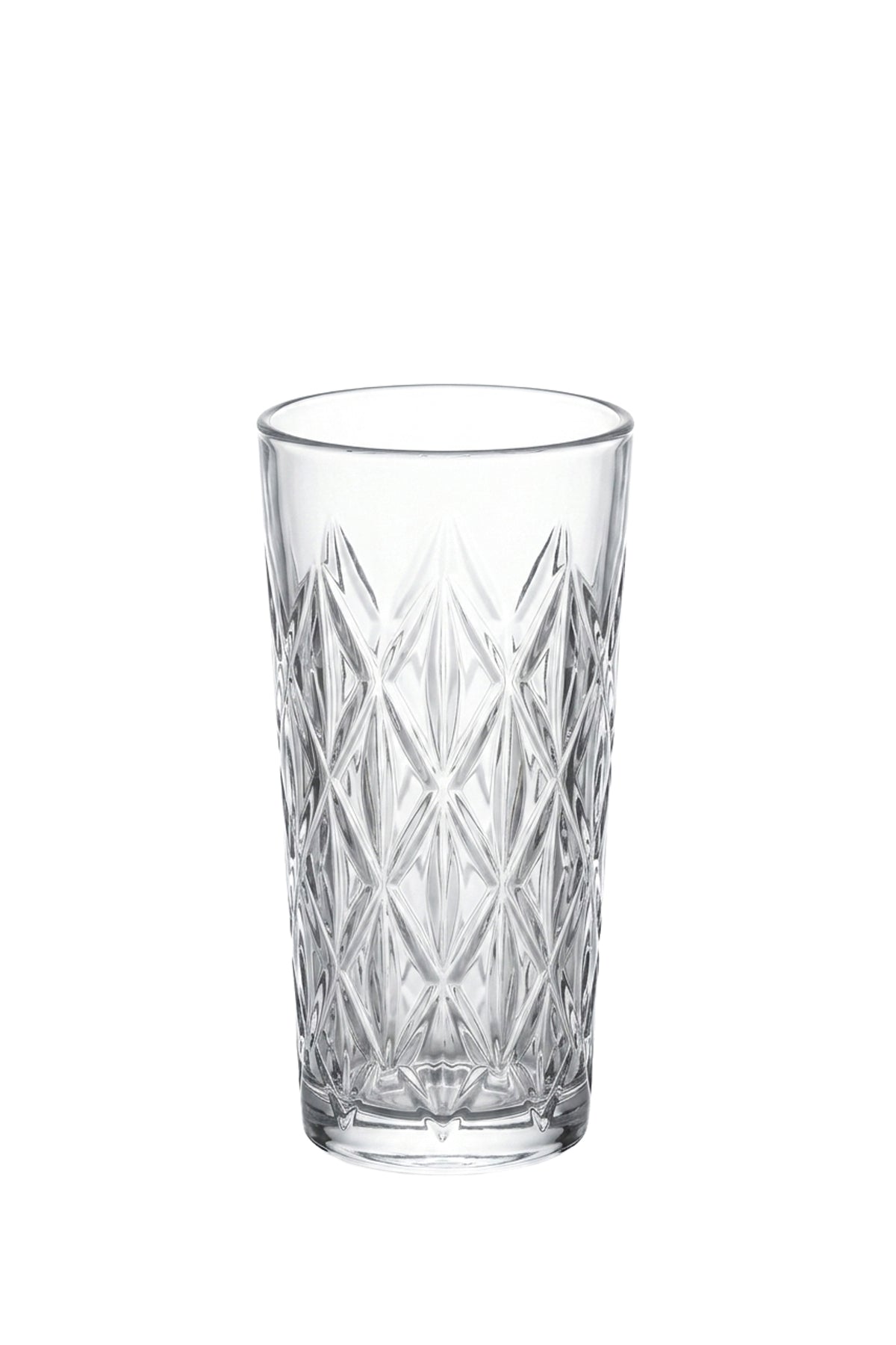Set 6 pahare highball sticlă Star, model stea gravat, 330ml, transparent