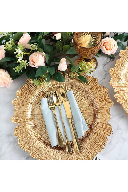 Set 12 farfurie suport decorativă sticlă, model coral auriu, Golden petal, diametru 35 cm