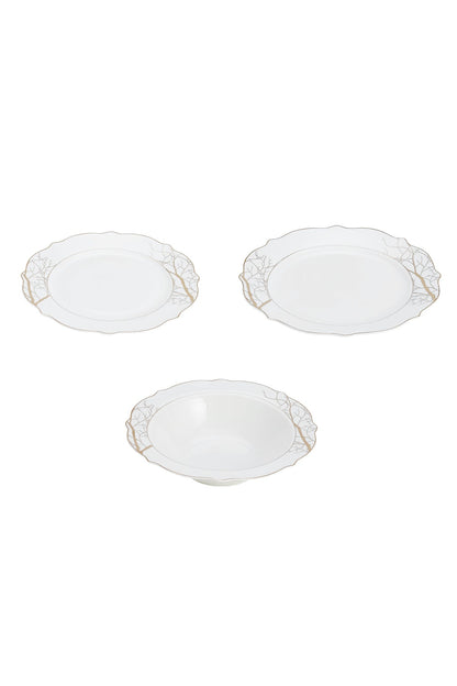 Set masă 18 piese porțelan Lifetree Lux, ramuri aurii bogate, 6 persoane