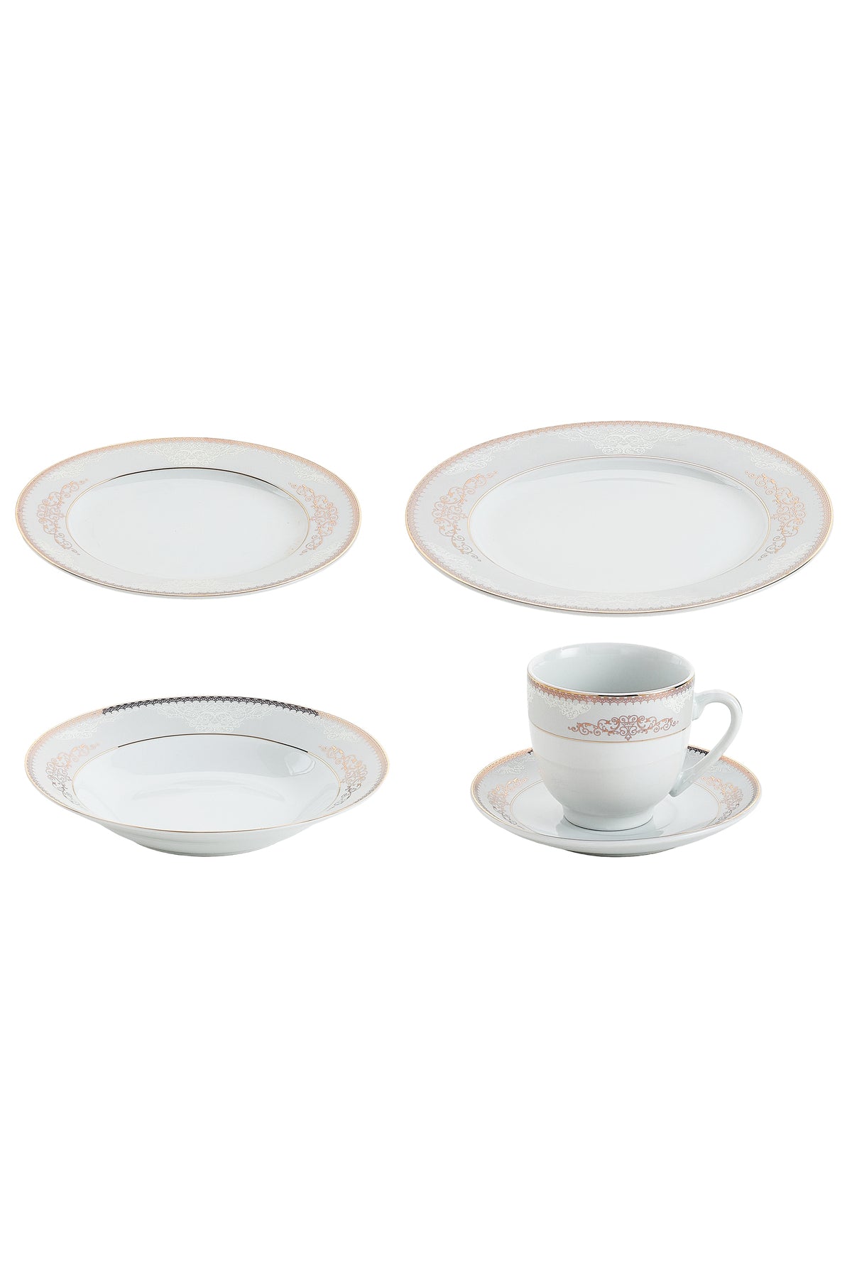 Serviciu de Masă 6 persoane Silver & Gold Filigree din Porțelan , 30 piese, Design Baroc Bicolor