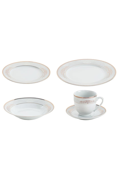 Serviciu de Masă 6 persoane Silver & Gold Filigree din Porțelan , 30 piese, Design Baroc Bicolor