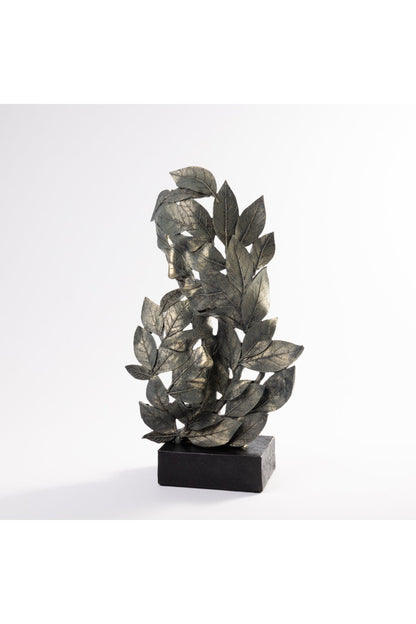 Statuetă Decorativă "Silhouette" cu Chip și Frunze în Finisaj Bronz – 39 cm