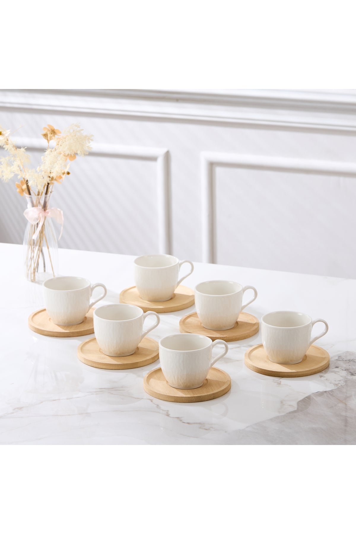 Set de 6 cesti de 200 ml, cu 6 farfurioare