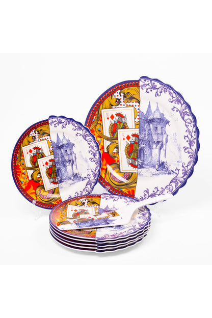 Set tort Royal – 6 farfurii desert și farfurie mare porțelan, design baroc eclectic