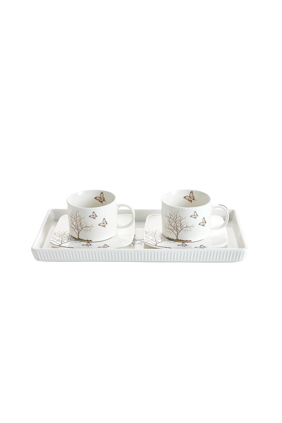 Set 2 cești cu 2 farfurioare și platou din porțelan, 180 ml - LIFETREE collection