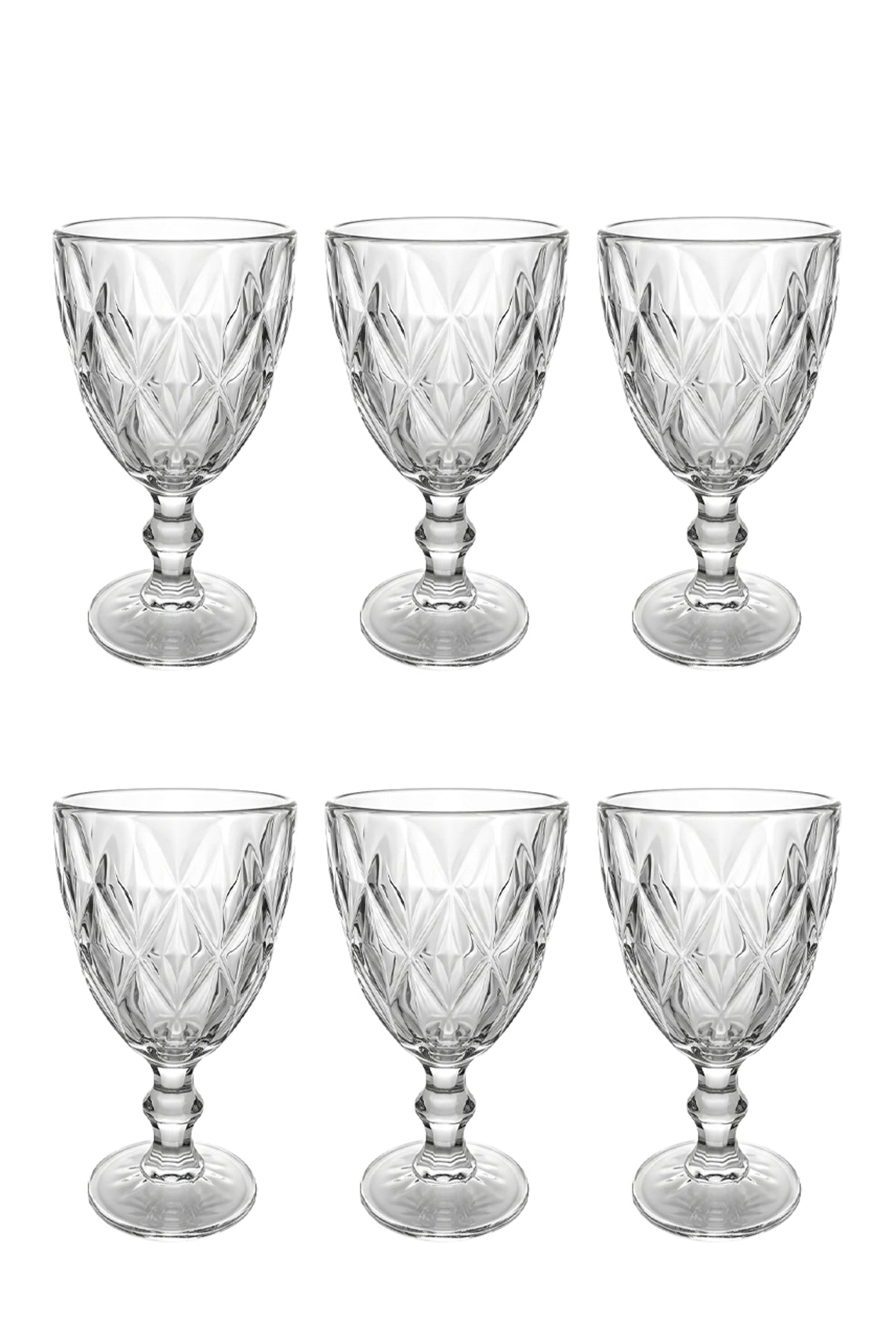 Set 6 pahare vin sticlă Diamond, model diamant gravat, 340ml, transparent
