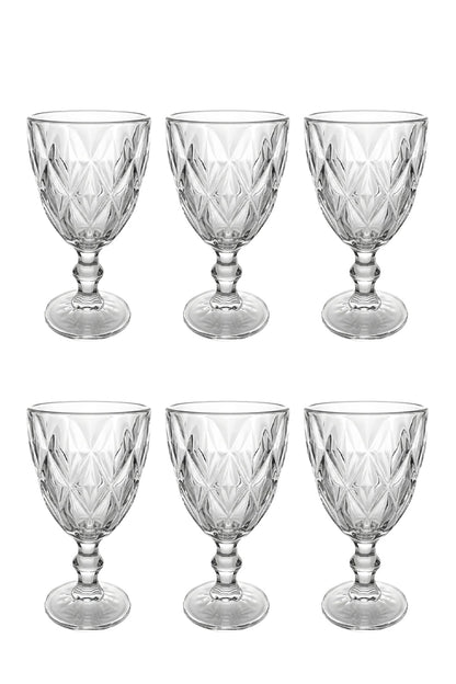 Set 6 pahare vin sticlă Diamond, model diamant gravat, 340ml, transparent