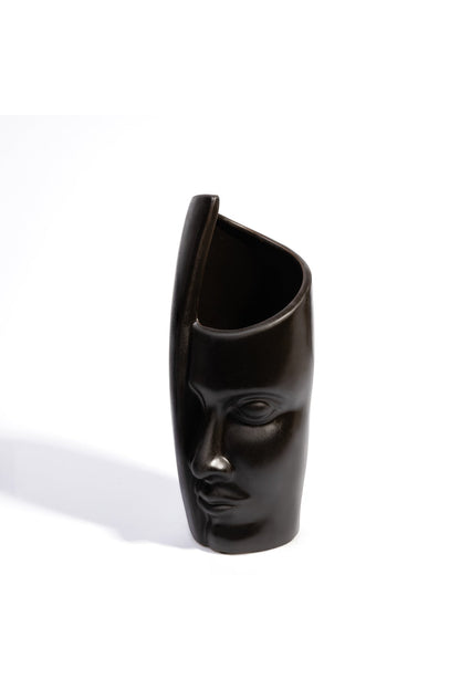 Vază Modernă Minimalistă din Ceramica, Chip Abstract , 29 cm - Negru