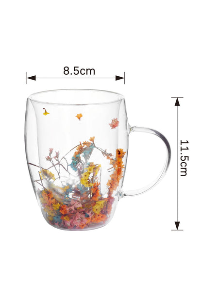 Cană din Sticlă cu Pereți Dubli "Betty" cu Flori Uscate Multicolore Naturale – 350 ml