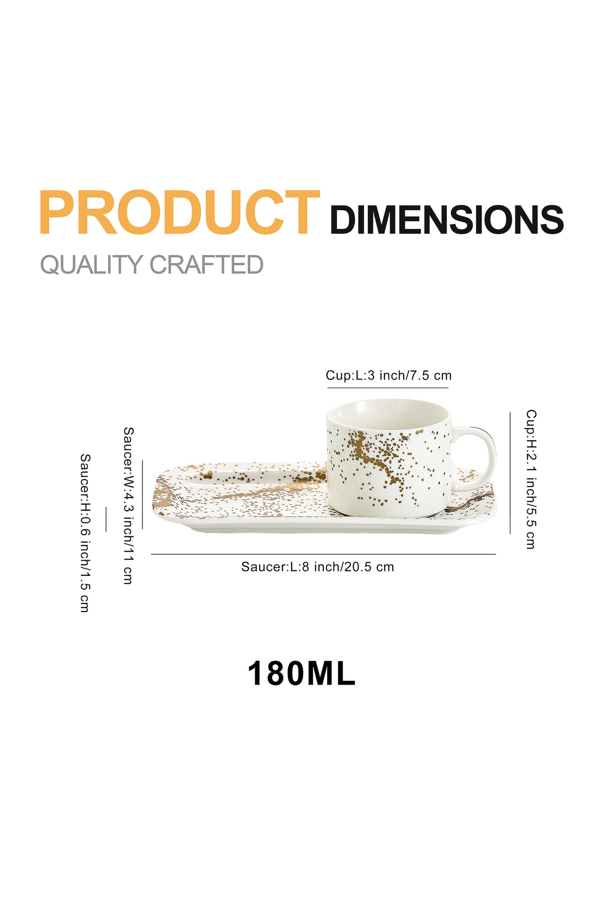 Set de 6 cești cu 6 farfurioare platou dreptunghiular, porțelan, 180 ml - Sprinkles collection